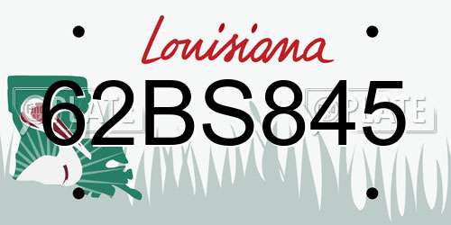 62BS845 Louisiana License Plate