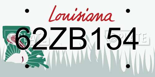 62ZB154 Louisiana License Plate