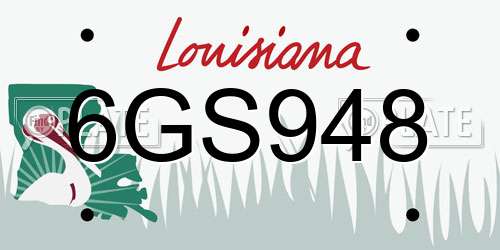 6GS948 Louisiana License Plate