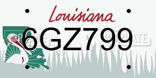 6GZ799 Louisiana License Plate