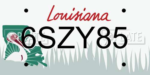 6SZY85 Louisiana License Plate