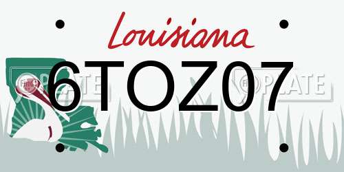 6TOZ07 Louisiana License Plate