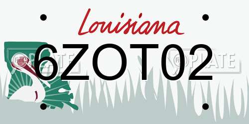 6ZOT02 Louisiana License Plate