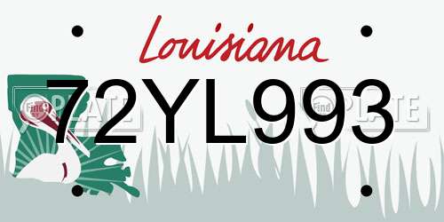 72YL993 Louisiana License Plate