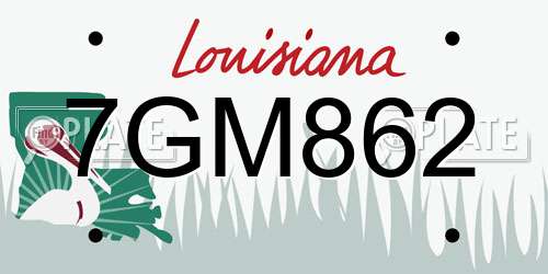 7GM862 Louisiana License Plate