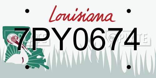 7PY0674 Louisiana License Plate
