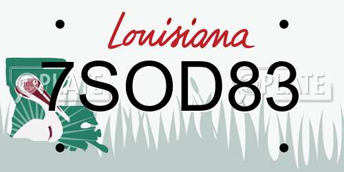 7SOD83 Louisiana License Plate