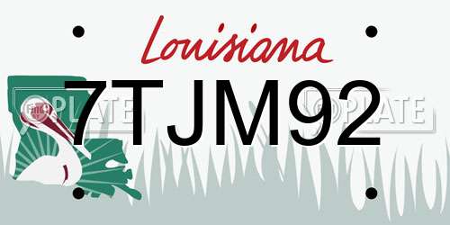 7TJM92 Louisiana License Plate