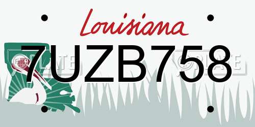 7UZB758 Louisiana License Plate