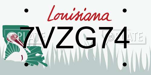7VZG74 Louisiana License Plate