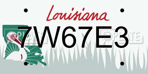 7W67E3 Louisiana License Plate