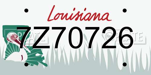 7Z70726 Louisiana License Plate