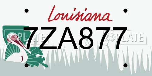 7ZA877 Louisiana License Plate