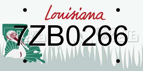 7ZB0266 Louisiana License Plate