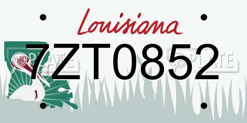 7ZT0852 Louisiana License Plate