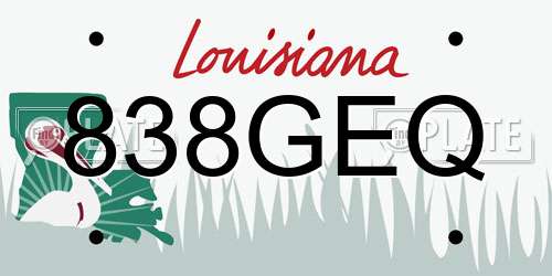 838GEQ Louisiana License Plate