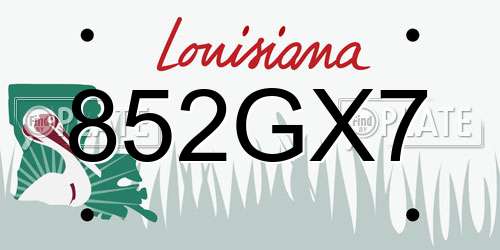 852GX7 Louisiana License Plate