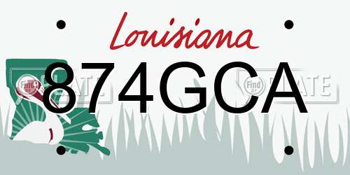 874GCA Louisiana License Plate
