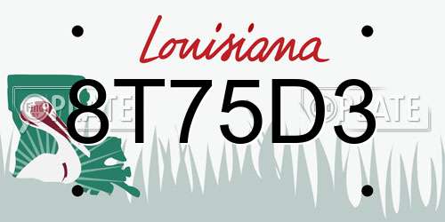 8T75D3 Louisiana License Plate