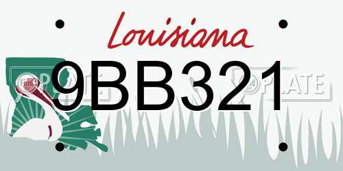 9BB321 Louisiana License Plate