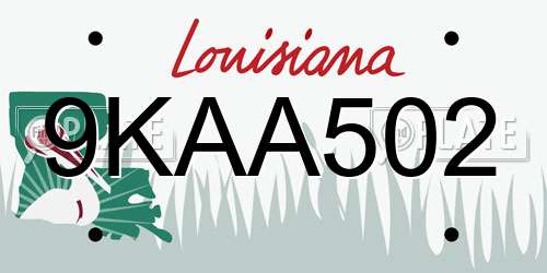 9KAA502 Louisiana License Plate