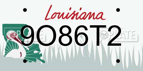 9O86T2 Louisiana License Plate
