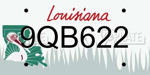 9QB622 Louisiana License Plate