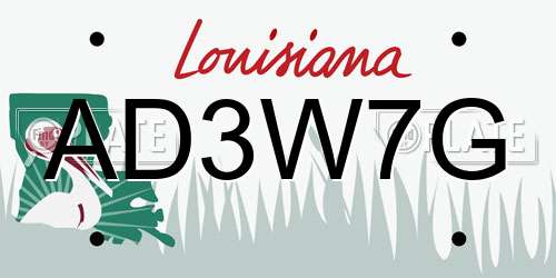 AD3W7G Louisiana License Plate