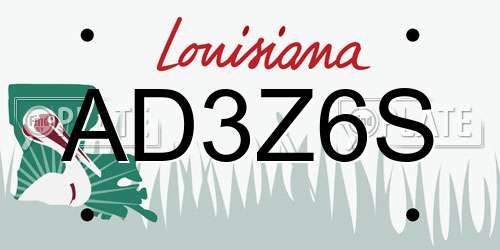 AD3Z6S Louisiana License Plate