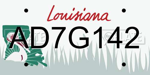 AD7G142 Louisiana License Plate