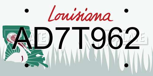 AD7T962 Louisiana License Plate