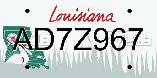 AD7Z967 Louisiana License Plate