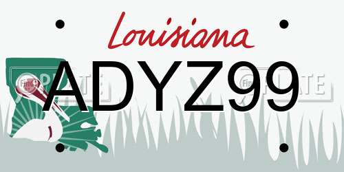 ADYZ99 Louisiana License Plate