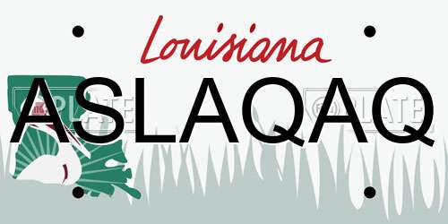 ASLAQAQ Louisiana License Plate