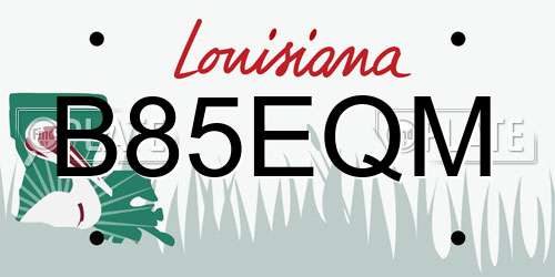 B85EQM Louisiana License Plate