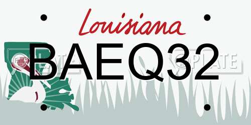 BAEQ32 Louisiana License Plate