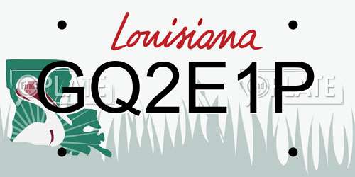 GQ2E1P Louisiana License Plate