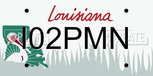I02PMN Louisiana License Plate