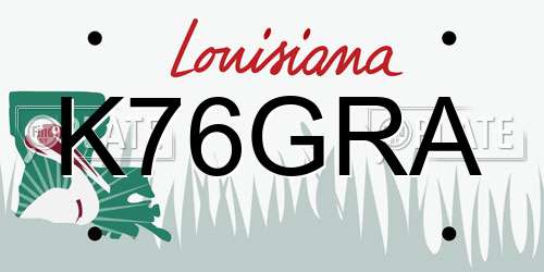 K76GRA Louisiana License Plate