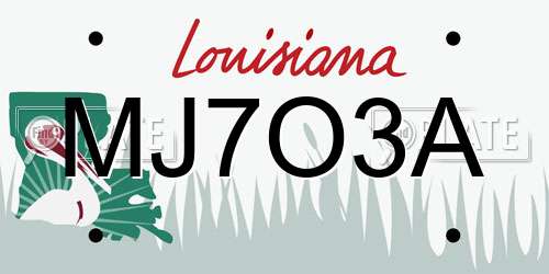 MJ7O3A Louisiana License Plate