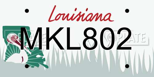 MKL802 Louisiana License Plate