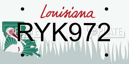 RYK972 Louisiana License Plate