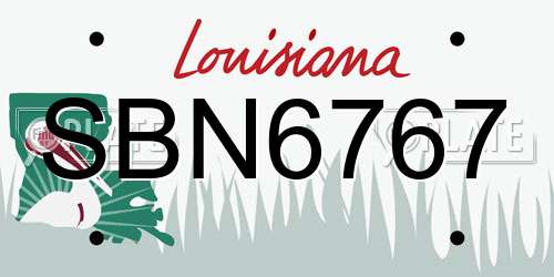 SBN6767 Louisiana License Plate