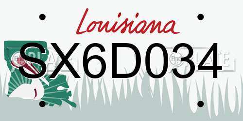 SX6D034 Louisiana License Plate