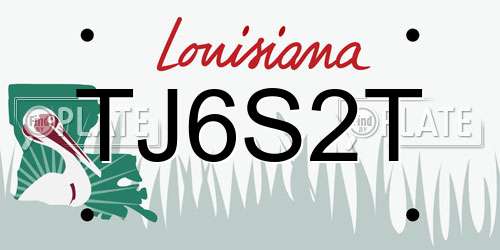 TJ6S2T Louisiana License Plate
