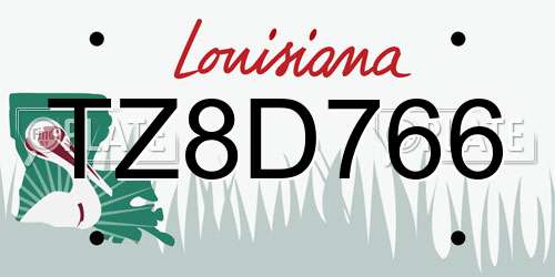TZ8D766 Louisiana License Plate