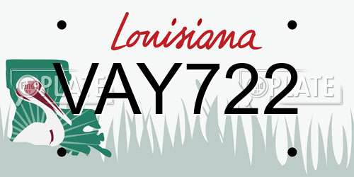 VAY722 Louisiana License Plate