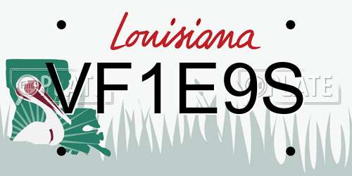 VF1E9S Louisiana License Plate