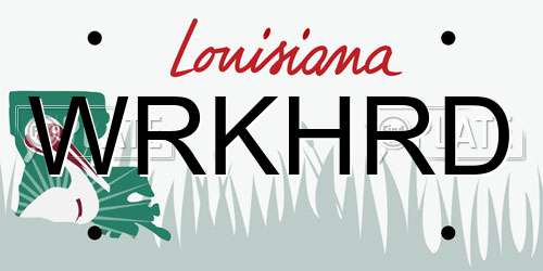 WRKHRD Louisiana License Plate