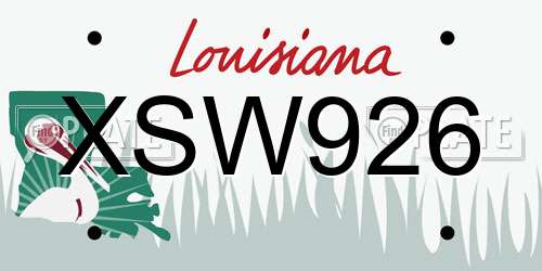 XSW926 Louisiana License Plate